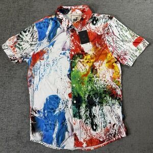 Raffi Polo Shirt Men's M Short Sleeve Paint Splatter  Picasso Fine Aqua Cotton‎